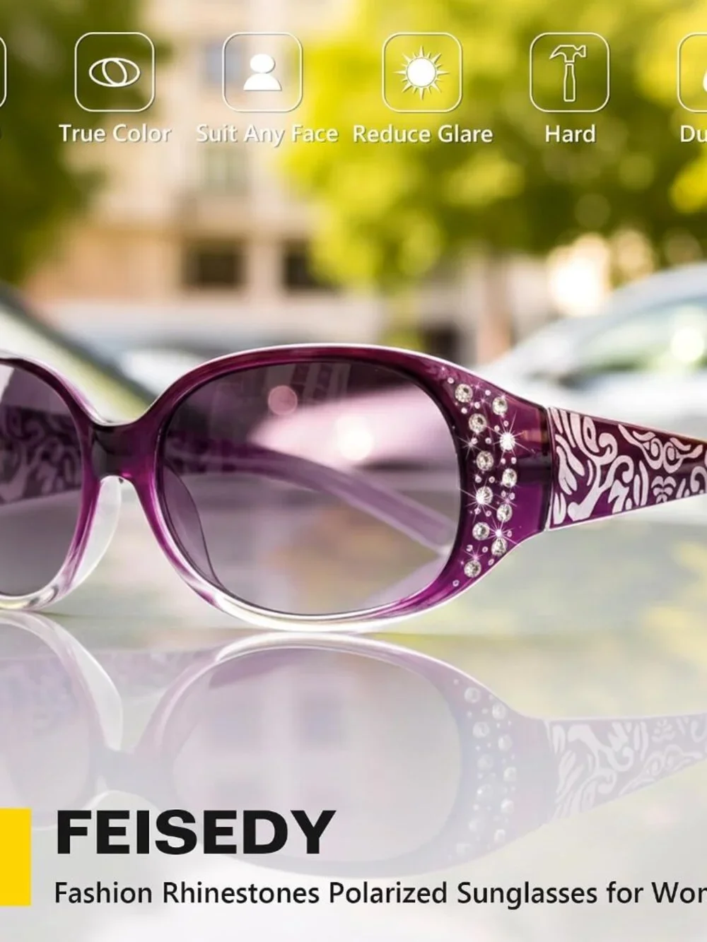 Vivid Vision Women's Polarized Sunglasses - Elegant Rhinestone & Floral Style